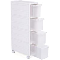 SONGMICS Carrito Estrecho con Ruedas- Estantería de Almacenamiento con Cajones- 4 Niveles Utilizables por Separado…